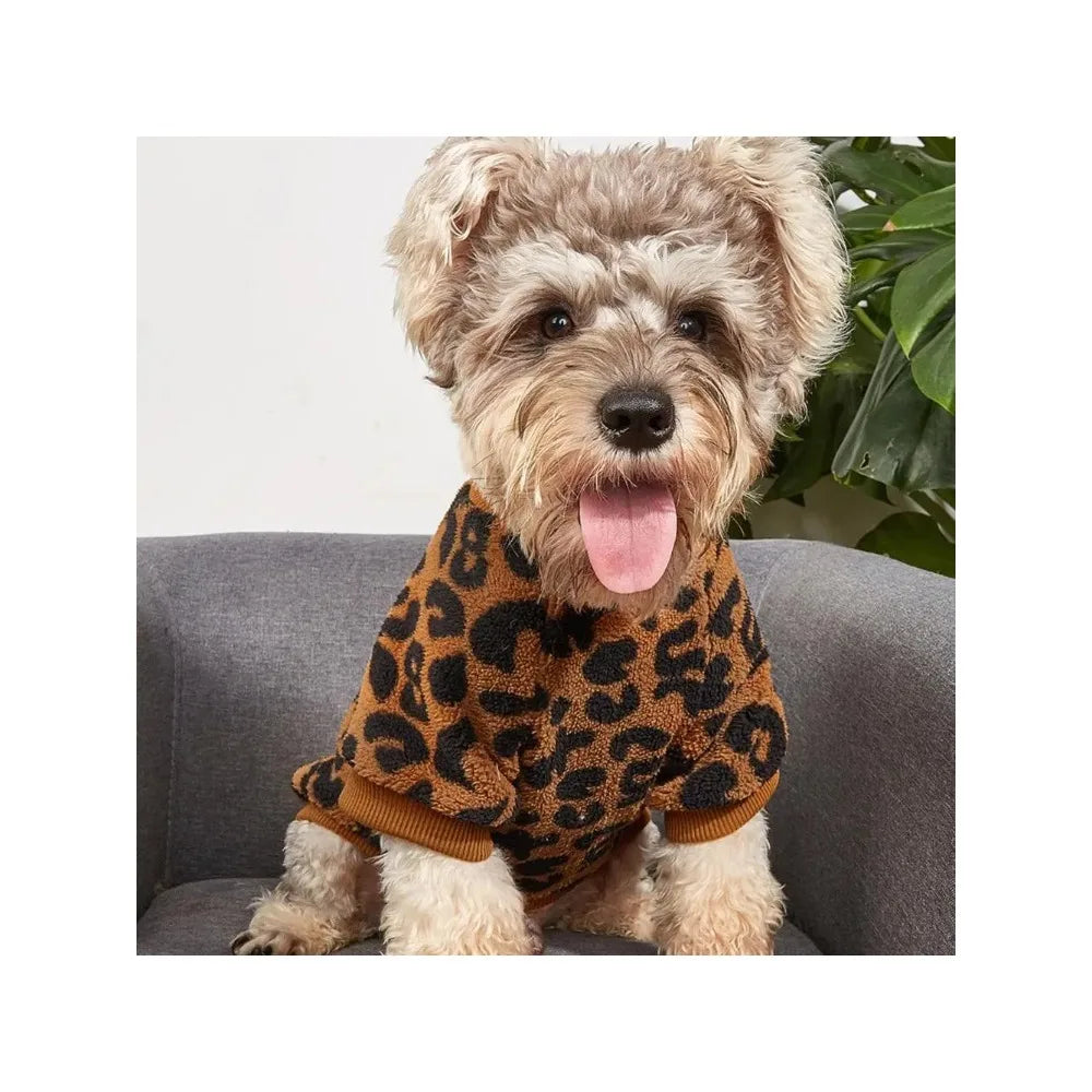 Pull d'hiver à imprimé léopard pour chien - Pull chaud et élégant pour animaux de compagnie pour bouledogues français, chiots et petits chiens 