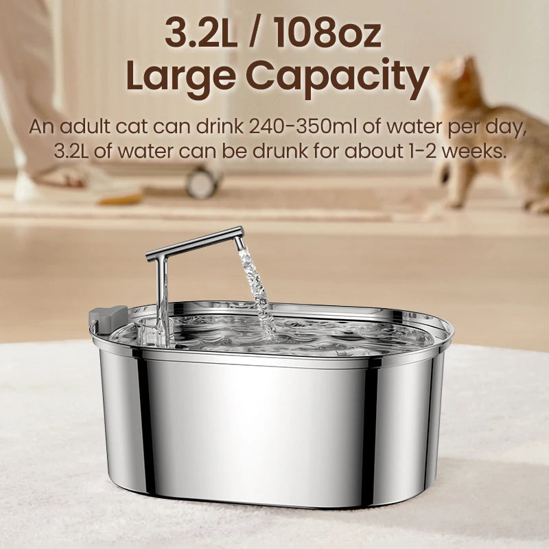 ROJECO Fontaine à eau pour chat en acier inoxydable Abreuvoir automatique pour chat Fontaine à boire pour chats Chiens Distributeur d'eau pour animaux de compagnie Accessoires