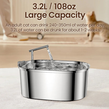 ROJECO Fontaine à eau pour chat en acier inoxydable Abreuvoir automatique pour chat Fontaine à boire pour chats Chiens Distributeur d'eau pour animaux de compagnie Accessoires