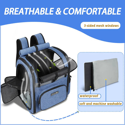 Sac à dos de transport pour chien – Sac de voyage robuste, respirant, pliable et à double porte pour animaux de compagnie jusqu'à 20 lb