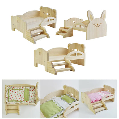 Lit de poupée miniature en bois avec escalier – Meubles de maison de jeu à l'échelle 1:6 pour poupées et hamsters