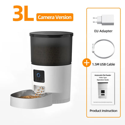 ROJECO Distributeur automatique de nourriture pour chat avec caméra vidéo Distributeur de nourriture pour chat Enregistreur vocal intelligent pour animaux de compagnie Mangeoire automatique à télécommande pour chat et chien