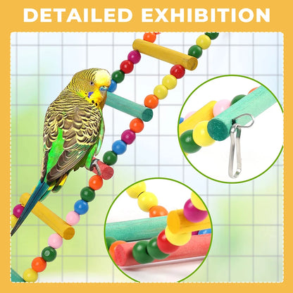 Lot de 11 jouets pour cage à oiseaux en bois pour perroquets, balançoire, pont à mâcher fiable, perles en bois, jouet pour perroquet