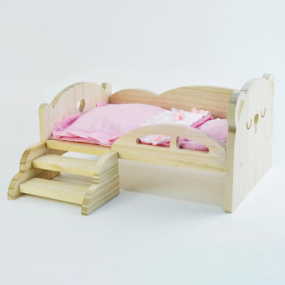 Lit de poupée miniature en bois avec escalier – Meubles de maison de jeu à l'échelle 1:6 pour poupées et hamsters