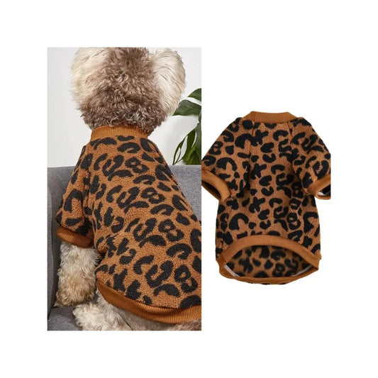 Pull d'hiver à imprimé léopard pour chien - Pull chaud et élégant pour animaux de compagnie pour bouledogues français, chiots et petits chiens 