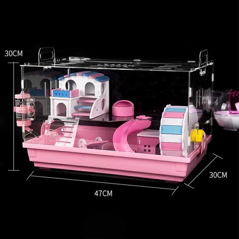 Transparent Hamster Cage Acrylic Cage Small Animal Hedgehogs Rabbit Guinea Pig Double Decker Cage Villa Package Supplies Toy Set