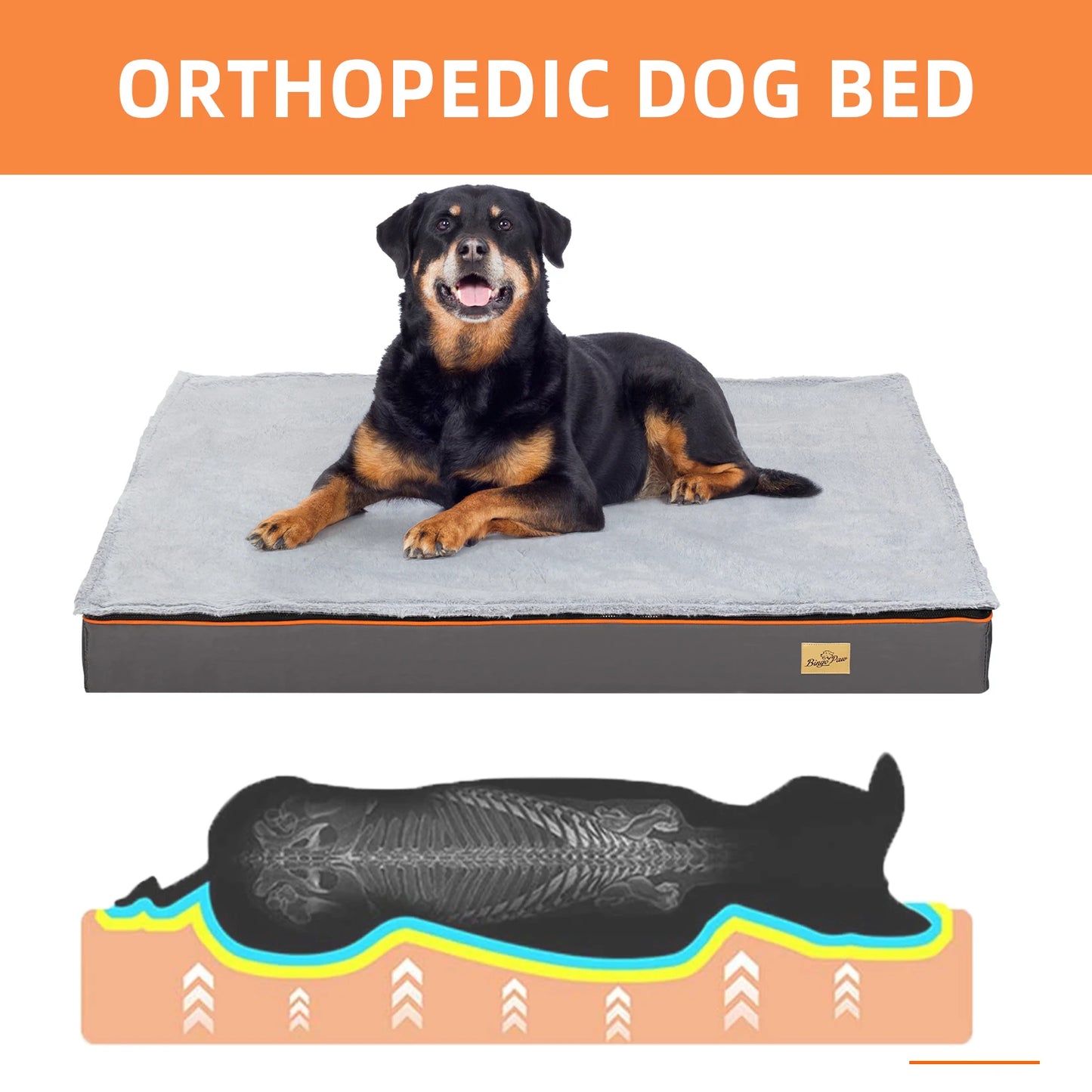 Lit orthopédique imperméable pour chien – Coussin lavable pour cages et chenils, tailles M à 3XL
