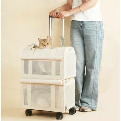 Caisse à roulettes pour animaux de compagnie à 2 couches - Élégante et respirante 