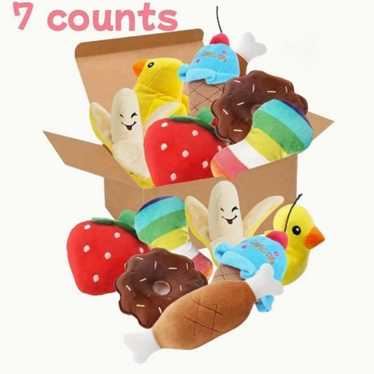 Un ensemble de 7 jouets sonores pour chiots, des jouets à mâcher en peluche pour animaux de compagnie, des collations aux fruits en peluche et des jouets pour chiots aux légumes, adaptés aux jeux mignons