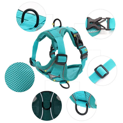Ensemble harnais et laisse anti-traction pour chien – Gilet en maille réfléchissante réglable pour chiens de petite et moyenne taille, chats, bouledogues français 