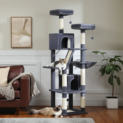 Arbre à chat à plusieurs niveaux de 180 cm de haut avec hamac et griffoirs