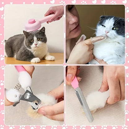 8-teiliges Katzenpflegeset – Bürsten, Nagelknipser, Flohkamm und Badebürste zum Entfernen des Fells und Reinigen
