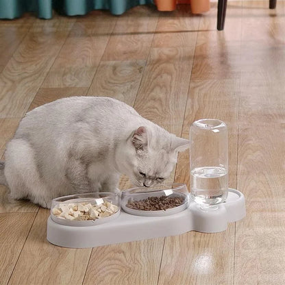 Gamelle pour chat avec fontaine à eau – Conception à double bol anti-basculement, mangeoire inclinée pour chats 