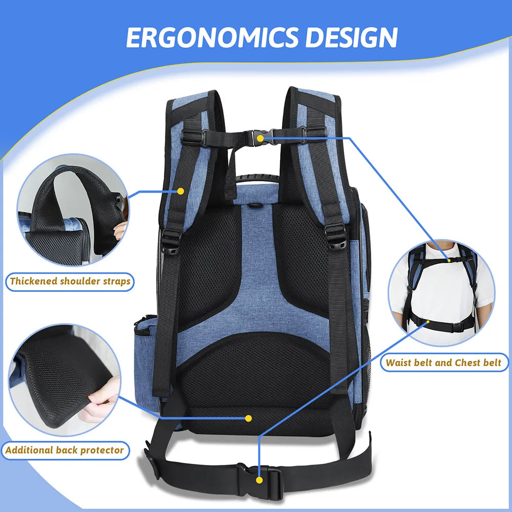 Sac à dos de transport pour chien – Sac de voyage robuste, respirant, pliable et à double porte pour animaux de compagnie jusqu'à 20 lb