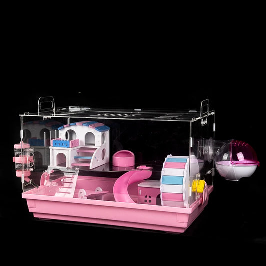 Transparenter Hamsterkäfig Acrylkäfig Kleintier Igel Kaninchen Meerschweinchen Doppeldeckerkäfig Villa Paket Zubehör Spielzeugset