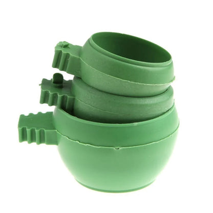 Lot de 3 mini bols à eau et nourriture en plastique vert pour perroquets, cage à oiseaux, pigeons, tasse à sable, outil d'alimentation, accessoire