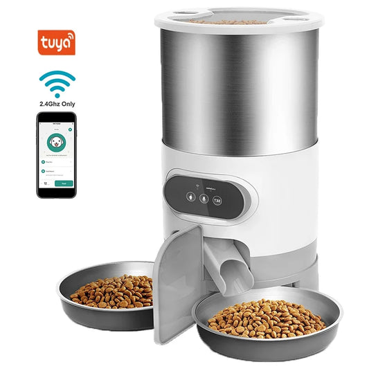 Distributeur de nourriture intelligent pour chats et chiens – Distributeur de nourriture automatique avec bols en acier inoxydable, contrôlé par application 