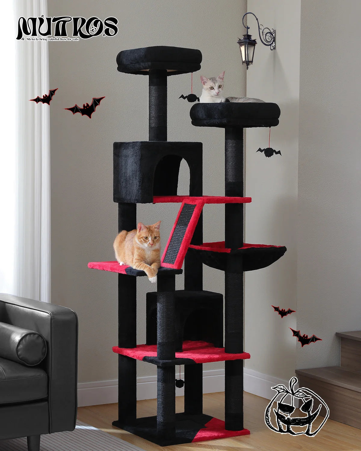 Arbre à chat à plusieurs niveaux de 180 cm de haut avec hamac et griffoirs
