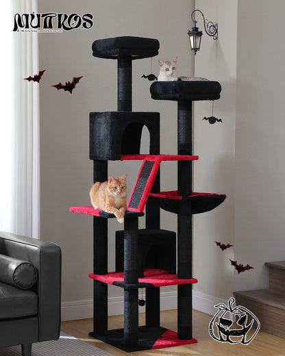 Arbre à chat à plusieurs niveaux de 180 cm de haut avec hamac et griffoirs