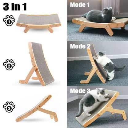 Grattoir à chat en bois, lit de salon amovible, poteau à gratter 3 en 1 pour chats, jouets pour griffes de meulage, planche à gratter pour chat