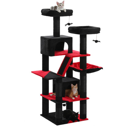 Arbre à chat à plusieurs niveaux de 180 cm de haut avec hamac et griffoirs