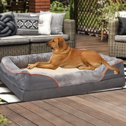 Lit orthopédique pour chien avec traversin - Housse super douce et amovible