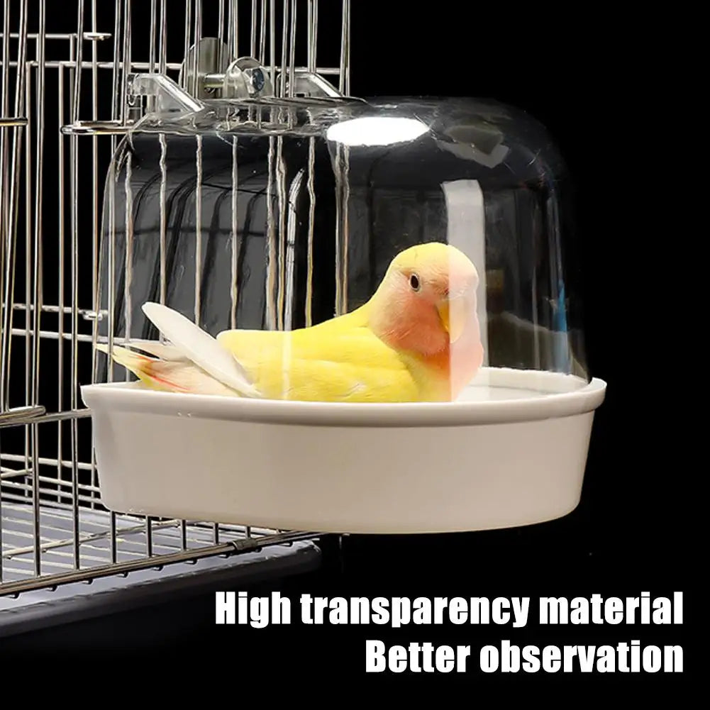 Bain d'oiseaux transparent à suspendre – Accessoire de cage pour perruches, perruches ondulées, canaris et calopsittes