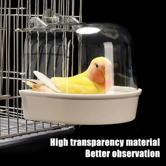 Bain d'oiseaux transparent à suspendre – Accessoire de cage pour perruches, perruches ondulées, canaris et calopsittes