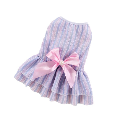 Prinzessinnenkleid für Katzenwelpen – Gestreiftes kariertes Sommerkleid mit Schleife für Katzen, Kätzchen, Kaninchen und kleine Hunde 