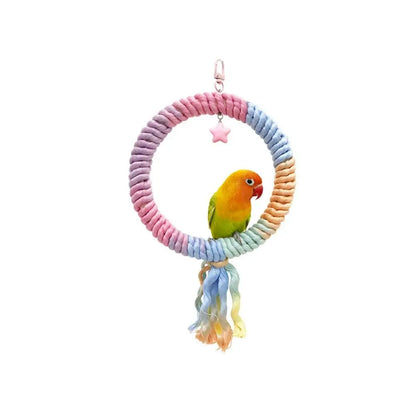 Perche à perroquet en coton coloré à tête de vis, clip de suspension robuste, corde tissée debout pour perroquet, jouet de morsure d'oiseau confortable et rotatif pour grimper