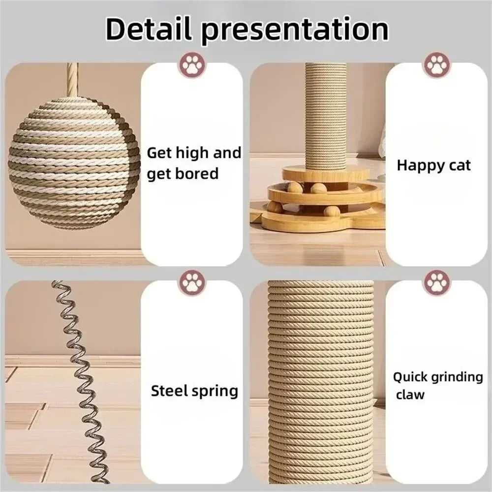 Arbre à chat avec plateau tournant – Jouet amusant pour chat avec planche en sisal, bâton de taquinerie et design durable 