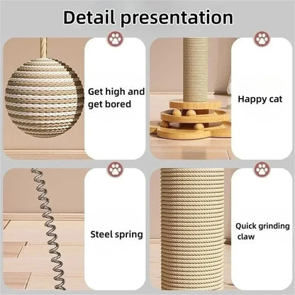 Arbre à chat avec plateau tournant – Jouet amusant pour chat avec planche en sisal, bâton de taquinerie et design durable 