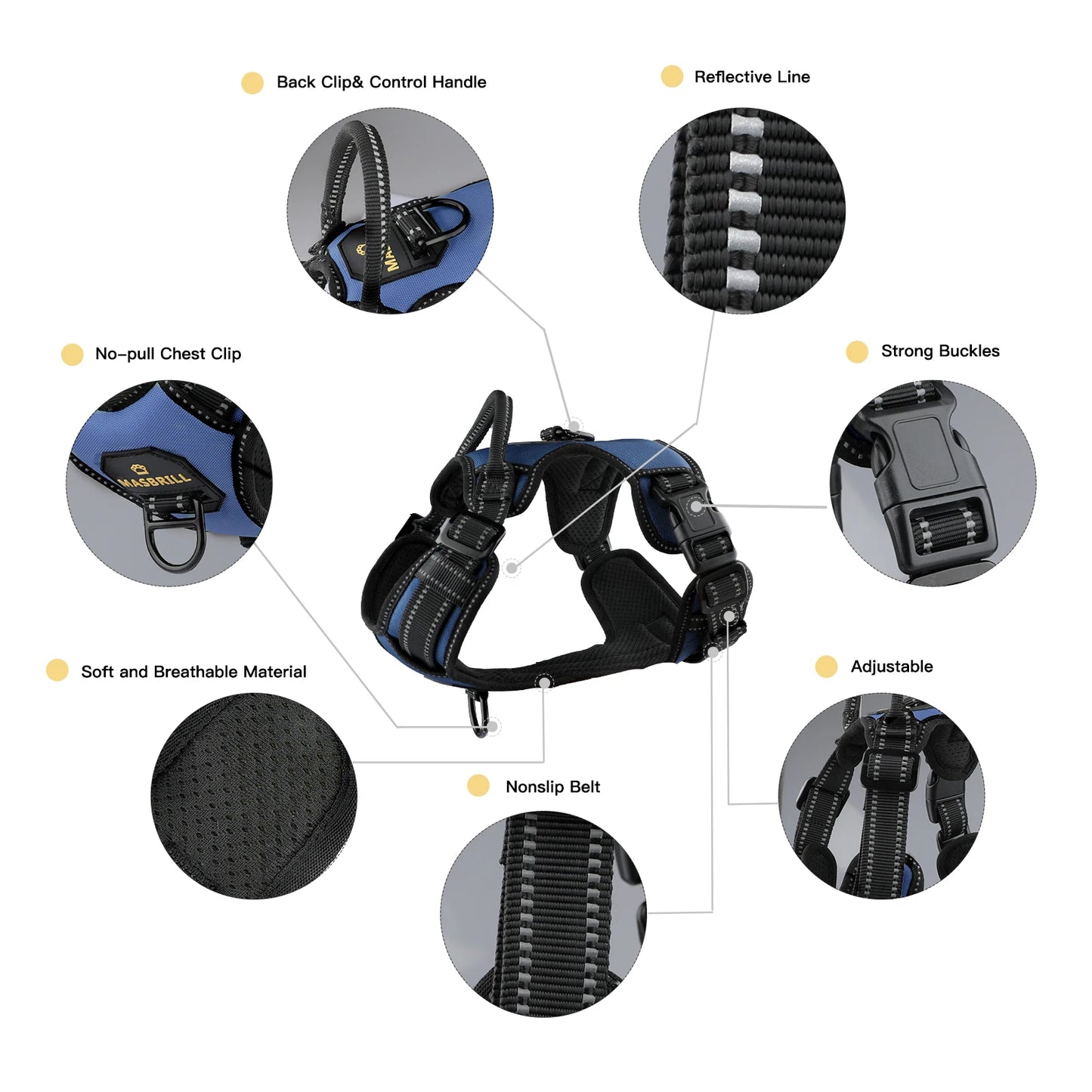 MASBRILL Pet No-Pull Harness – Upgrade Version Reflective Nylon Adjustable Dog Vest for Medium & Large Dog