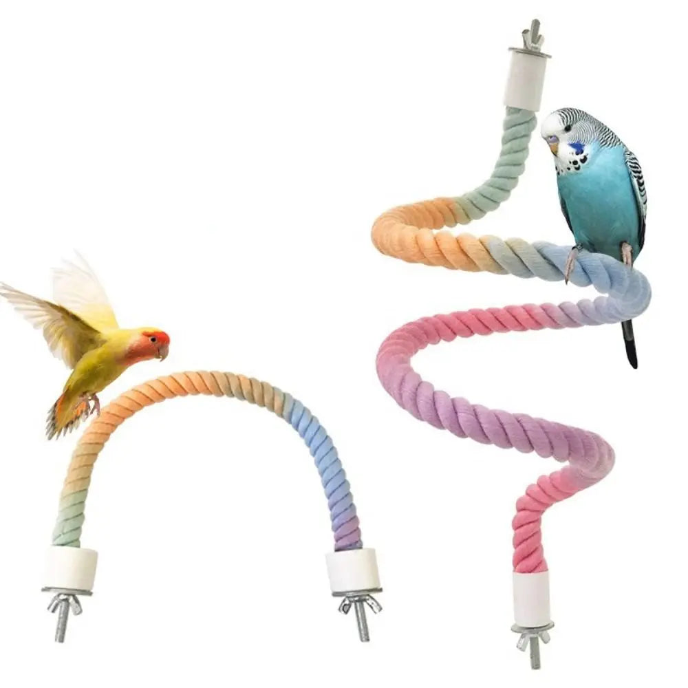 Perche à perroquet en coton coloré à tête de vis, clip de suspension robuste, corde tissée debout pour perroquet, jouet de morsure d'oiseau confortable et rotatif pour grimper