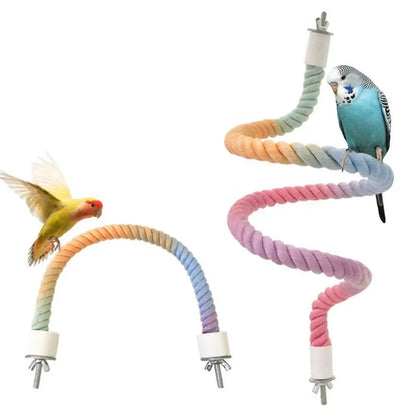 Perche à perroquet en coton coloré à tête de vis, clip de suspension robuste, corde tissée debout pour perroquet, jouet de morsure d'oiseau confortable et rotatif pour grimper