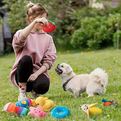 Un ensemble de 7 jouets sonores pour chiots, des jouets à mâcher en peluche pour animaux de compagnie, des collations aux fruits en peluche et des jouets pour chiots aux légumes, adaptés aux jeux mignons