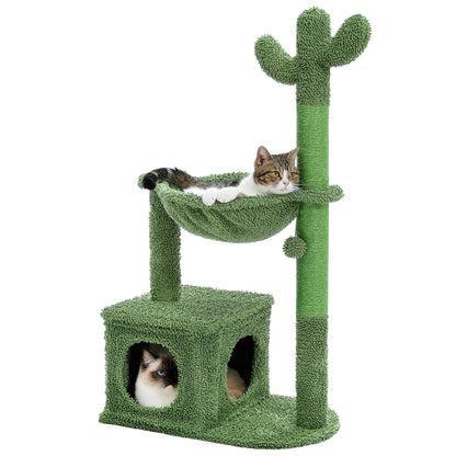 Arbre à chat en forme de cactus avec grand condo, hamac, griffoir et balle suspendue – Indoor Cat Towe