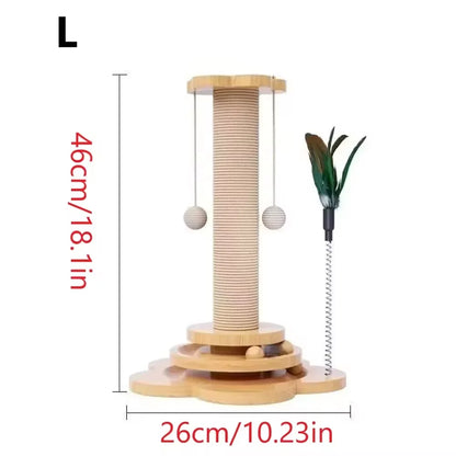 Arbre à chat avec plateau tournant – Jouet amusant pour chat avec planche en sisal, bâton de taquinerie et design durable 