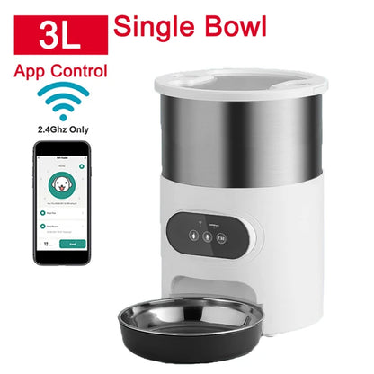 Distributeur de nourriture intelligent pour chats et chiens – Distributeur de nourriture automatique avec bols en acier inoxydable, contrôlé par application 