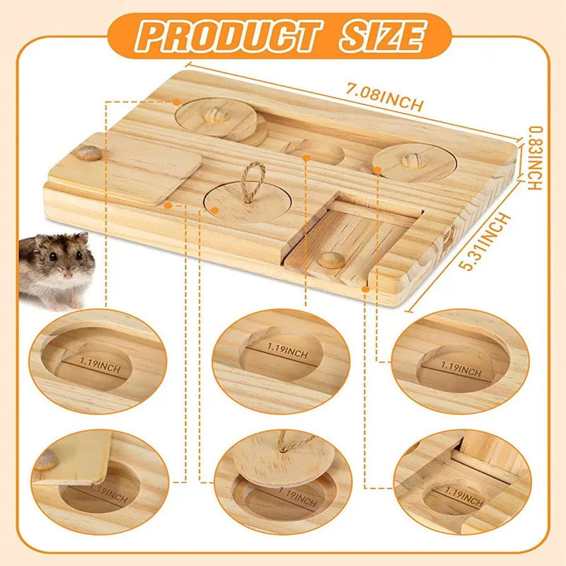 Mangeoire en bois pour hamster, snacks pour hamster Golden Bear, plateau en bois, fournitures pour animaux domestiques, jouets de recherche cachés