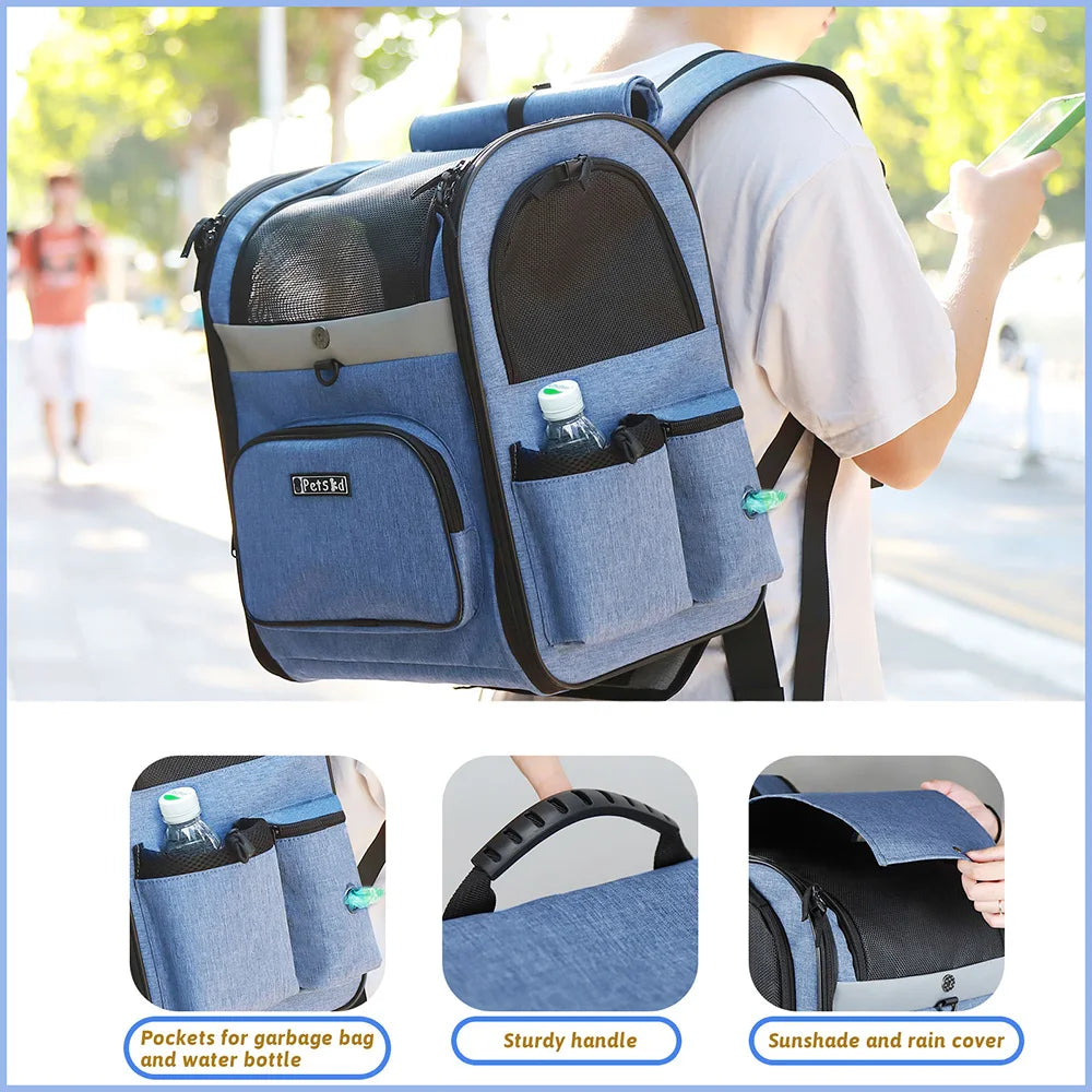 Sac à dos de transport pour chien – Sac de voyage robuste, respirant, pliable et à double porte pour animaux de compagnie jusqu'à 20 lb