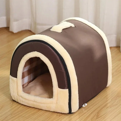 Lit pour animaux de compagnie pliable, niche pour chien, tente douce, panier de couchage intérieur fermé et chaud en peluche avec coussin amovible pour chats et chiens 