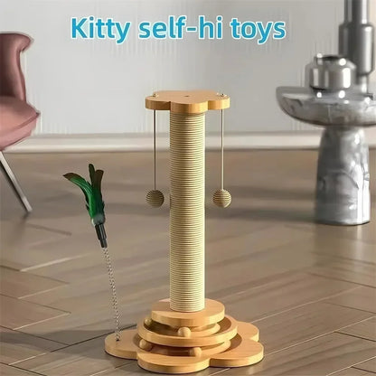 Arbre à chat avec plateau tournant – Jouet amusant pour chat avec planche en sisal, bâton de taquinerie et design durable 