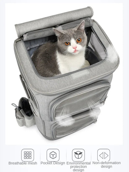 Sac à roulettes double couche pour animaux de compagnie avec roues silencieuses - Sac de transport de voyage portable et respirant pour chats et chiens