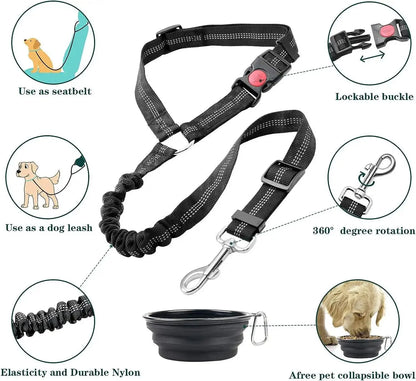 Ceinture de sécurité pour chien de haute qualité Ceinture de sécurité pour chien avec ceinture d'amortissement et ligne réfléchissante Longueur réglable Convient à tous les chiens