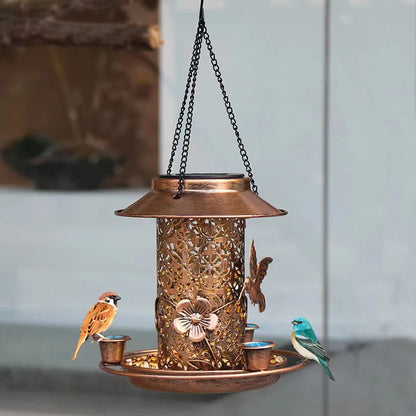 Mangeoire solaire pour oiseaux en métal pour l'extérieur, maison d'oiseaux suspendue avec lumière, idées cadeaux pour les amoureux des oiseaux, décoration de jardin extérieur et d'arrière-cour