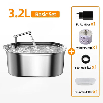 ROJECO Fontaine à eau pour chat en acier inoxydable Abreuvoir automatique pour chat Fontaine à boire pour chats Chiens Distributeur d'eau pour animaux de compagnie Accessoires