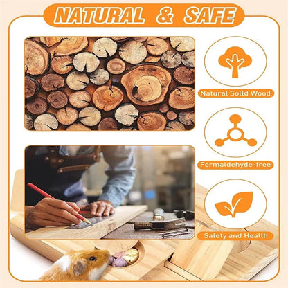 Mangeoire en bois pour hamster, snacks pour hamster Golden Bear, plateau en bois, fournitures pour animaux domestiques, jouets de recherche cachés