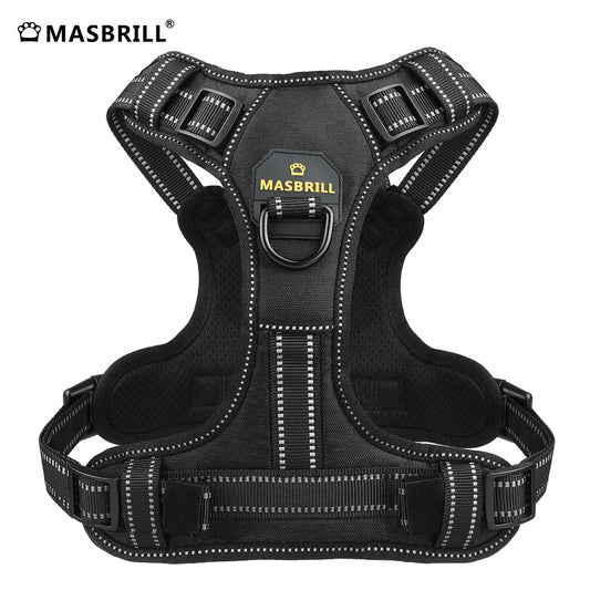Harnais anti-traction pour animaux de compagnie MASBRILL – Version améliorée Gilet réglable en nylon réfléchissant pour chien de taille moyenne et grande