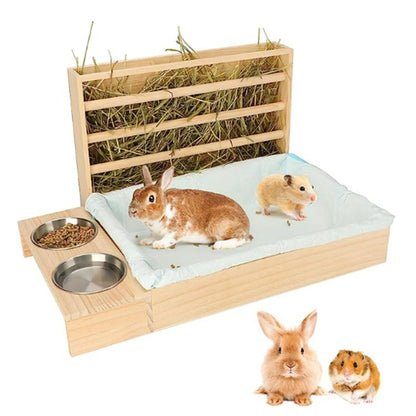 Wooden Bunny Hay Feeder with Litter Box – Rabbit & Small Animal Food Dispenser